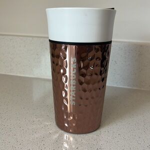 Starbucks Ceramic Rose Gold Copper Hammered Tumbler Mug Cup 12 oz.